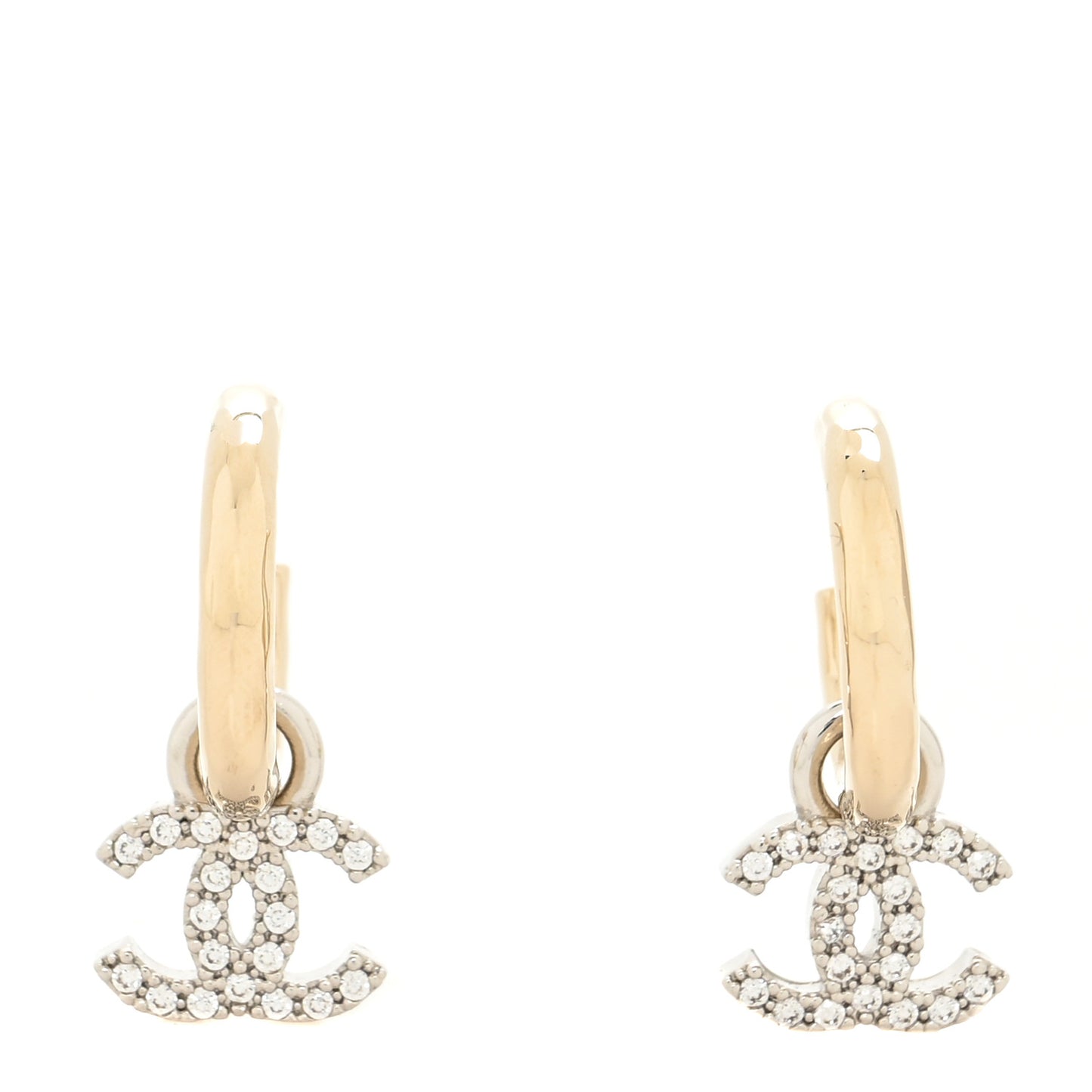 Metal Crystal Studded CC Hoop Drop Earrings
