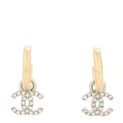 Chanel Metal Crystal Studded CC Hoop Drop Earrings 1 of 3