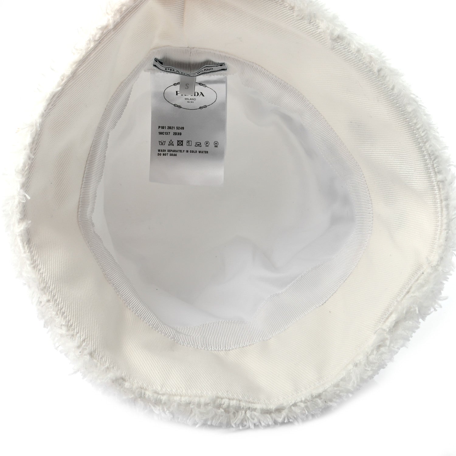 Prada Terry Cloth Logo Embroidered Womens Bucket Hat S White Black 7 of 8