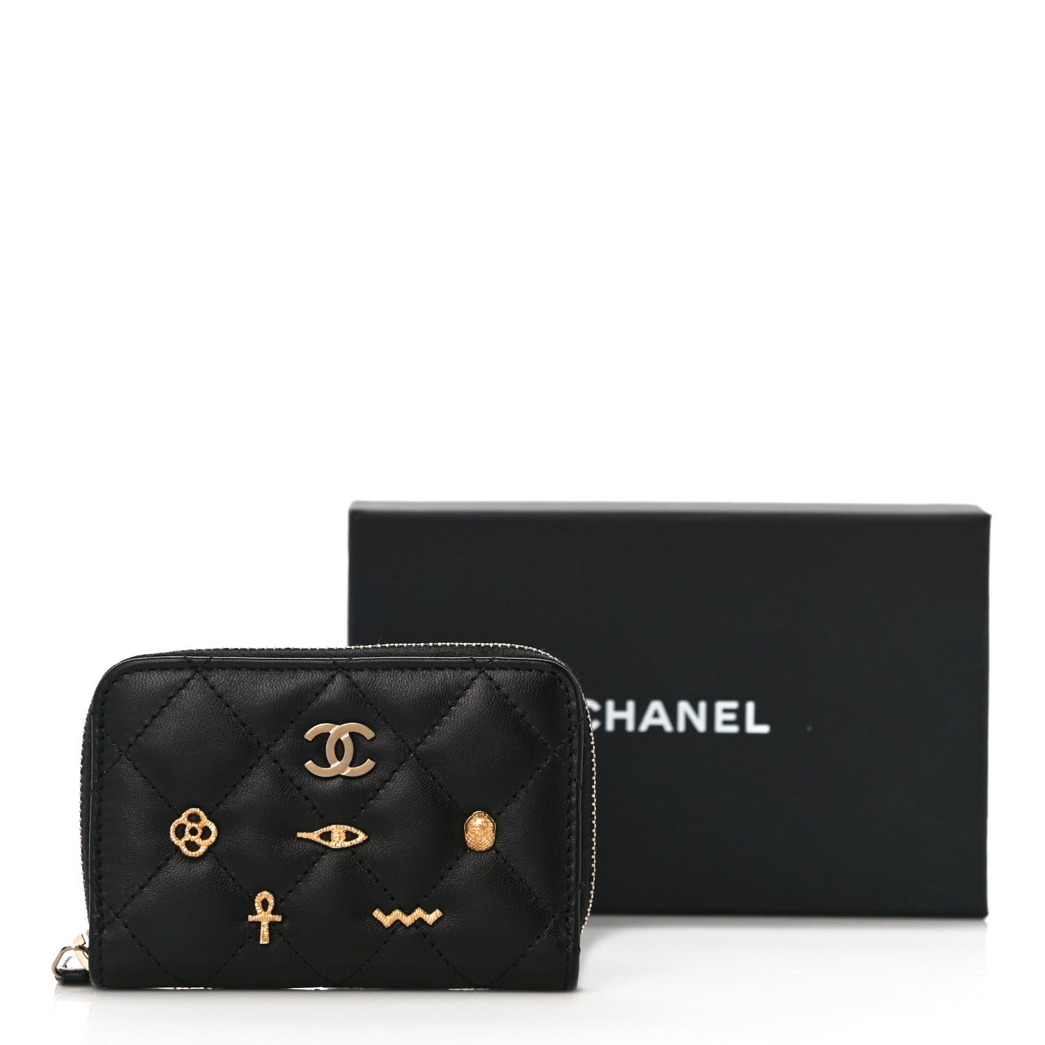 Chanel Lambskin Egyptian Amulet Zip Coin Purse Black 10 of 10