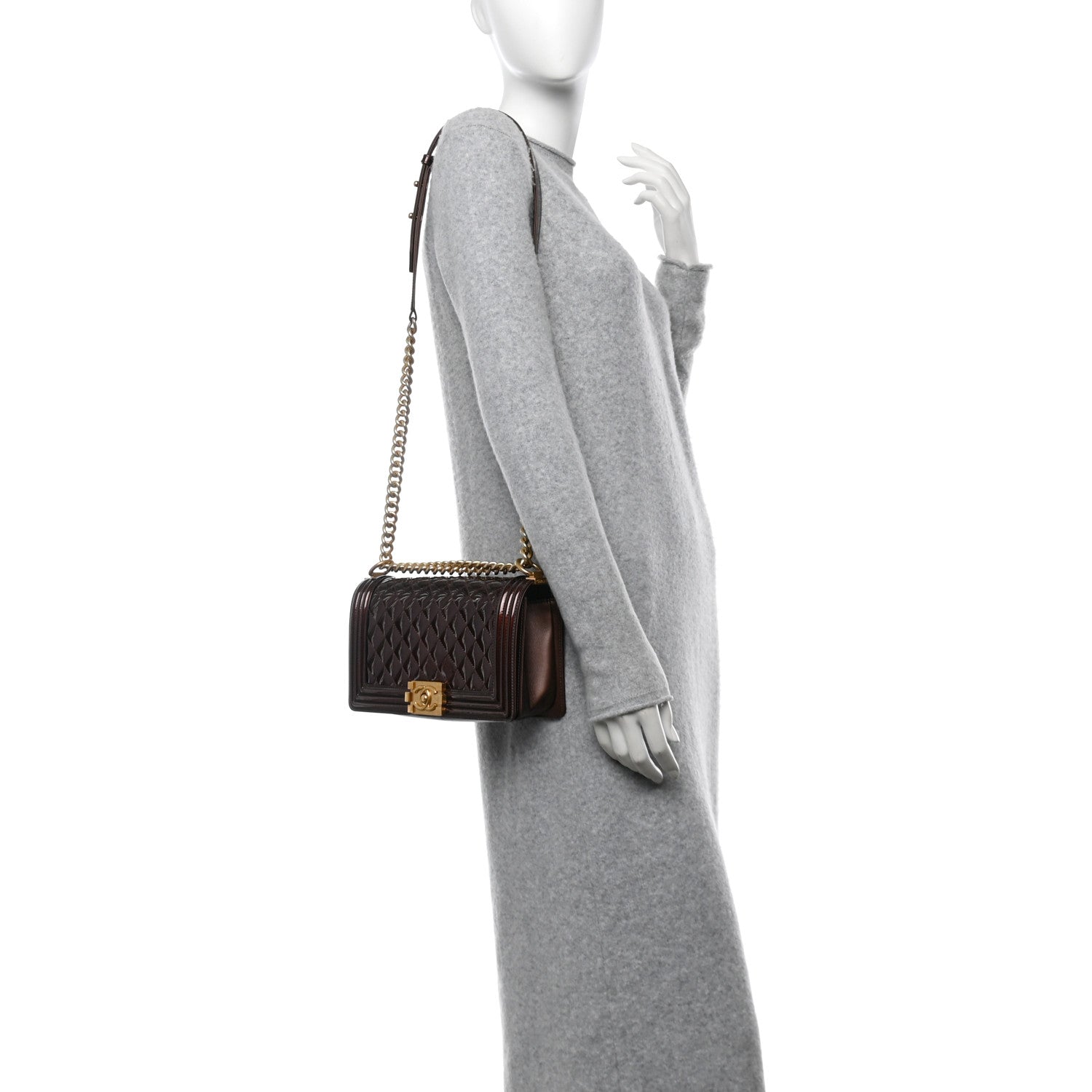 Chanel Metallic Patent Calfskin Quilted Medium Boy Flap Brown 2 of 12