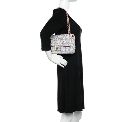 Chanel Tweed Quilted Medium Double Flap Blue Pink Gold White 2 of 11