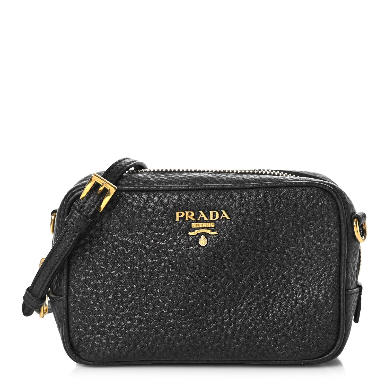 Prada Pebbled Calfskin Pochette Bag Black 1 of 7