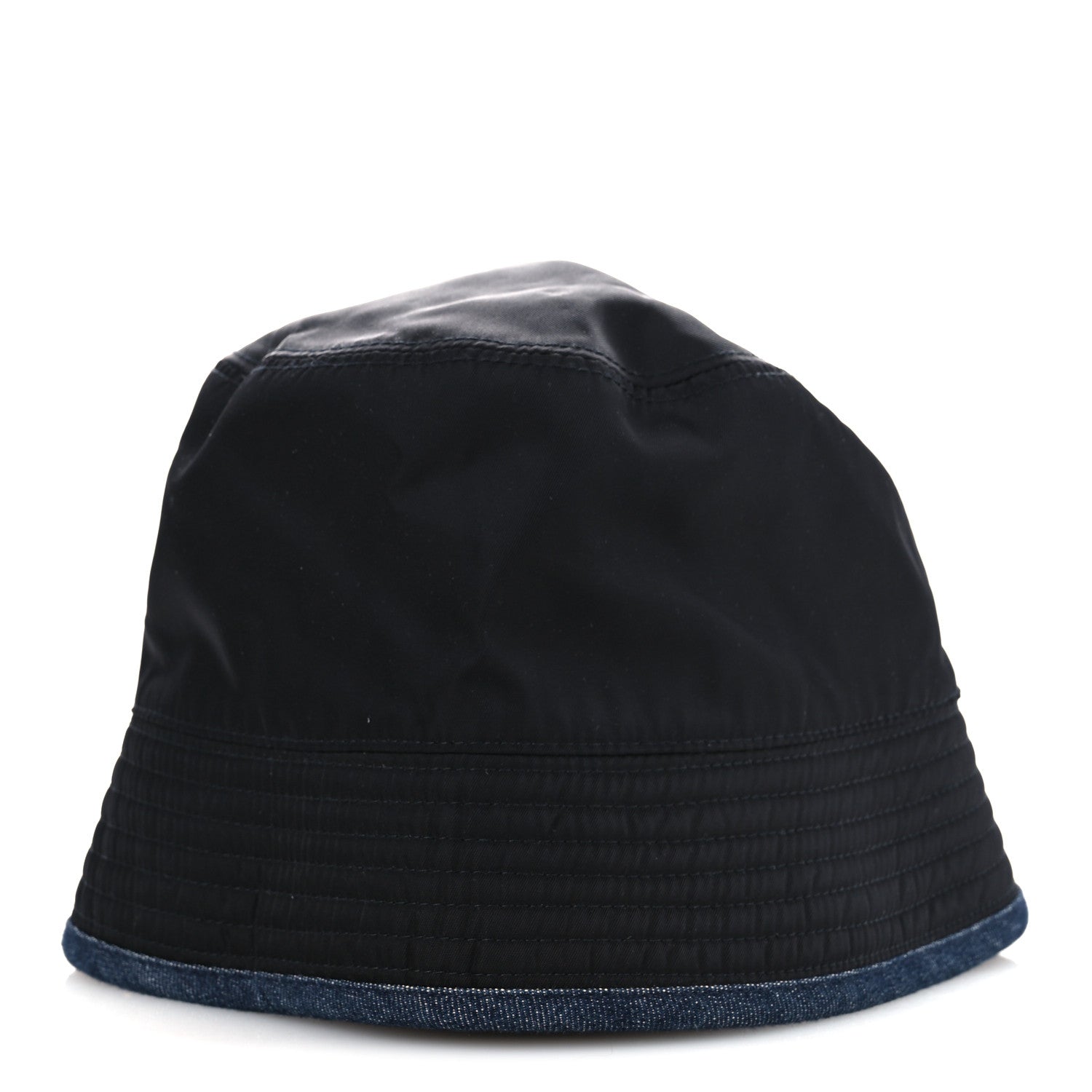 Prada Nylon Denim Metal Triangle Logo Bucket Hat S Black 4 of 9
