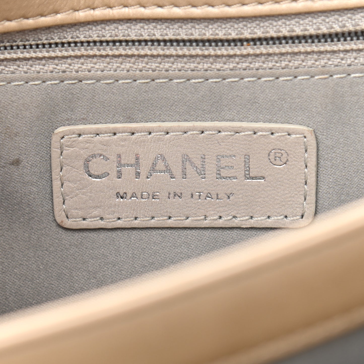 Metallic Lambskin Stitched Mini Flap Beige