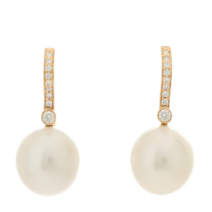 Tiffany 18K Rose Gold Diamond South Sea Pearl Noble Drop Earrings 1 of 5