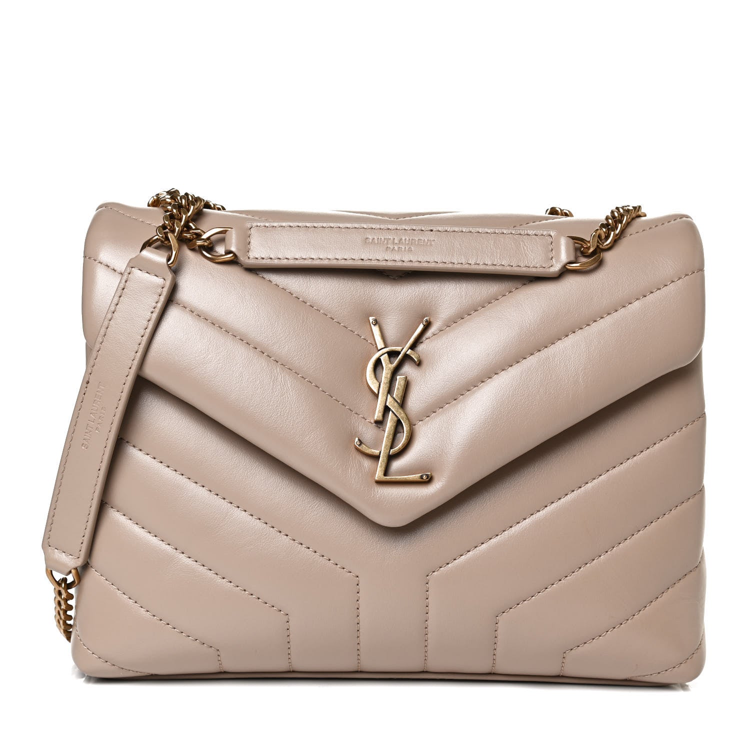 Saint Laurent Calfskin Y Quilted Monogram Small Loulou Chain Satchel Dark Beige 9 of 16