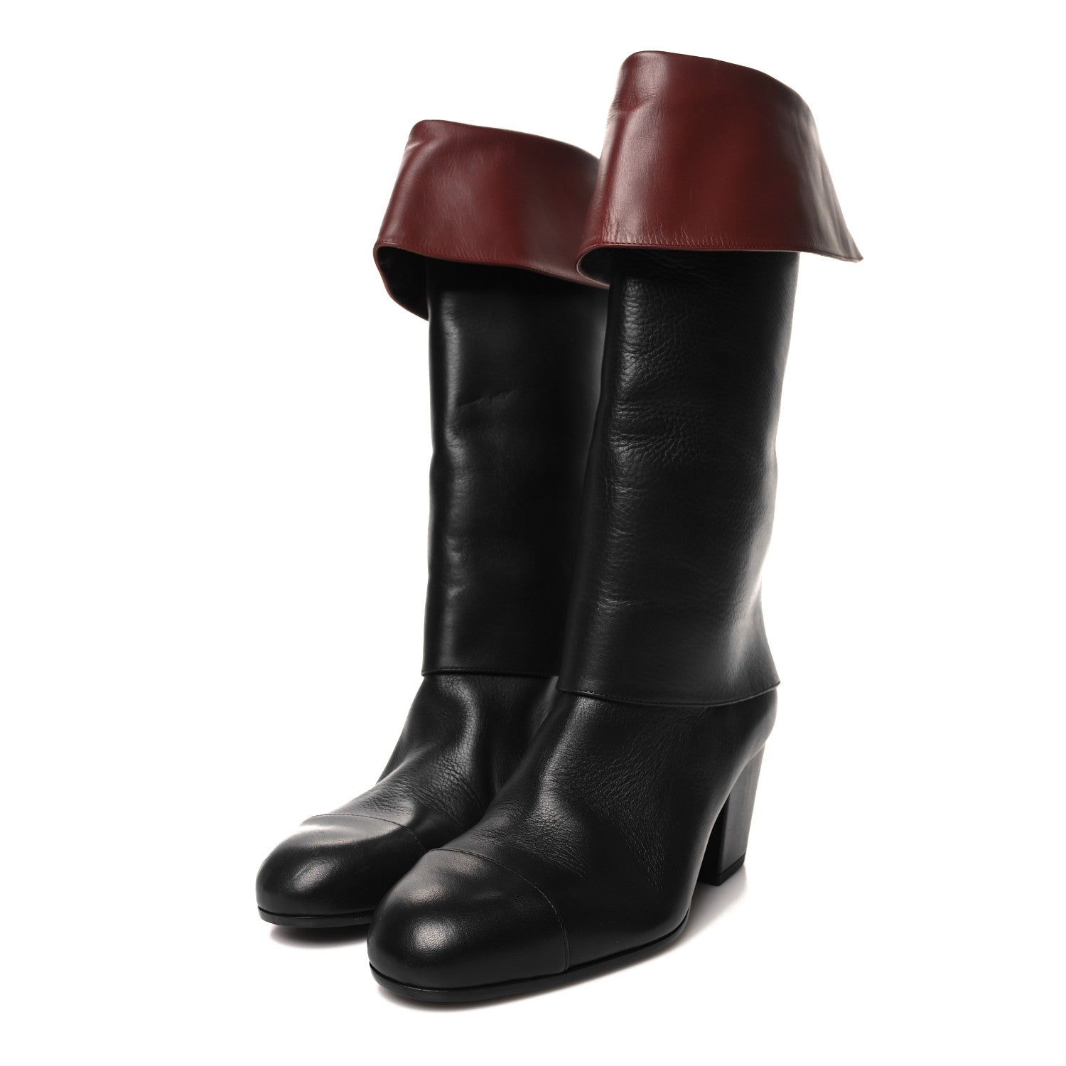 Chanel Calfskin CC Fold Over Boots 38 Black Brown 3 of 8