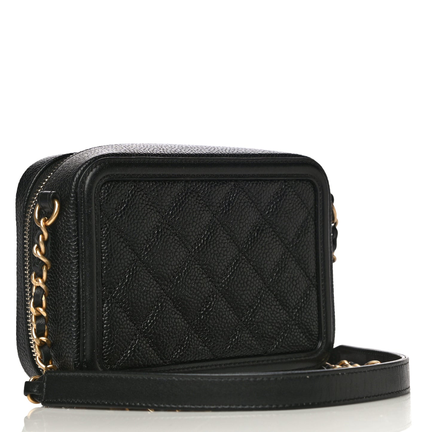 Caviar Quilted CC Filigree Vanity Clutch With Chain Black