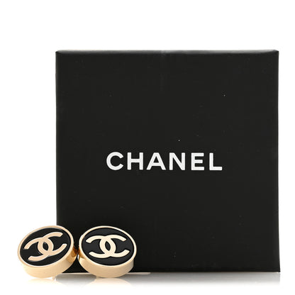 Chanel Metal Enamel CC Round Earrings Black Gold 5 of 5
