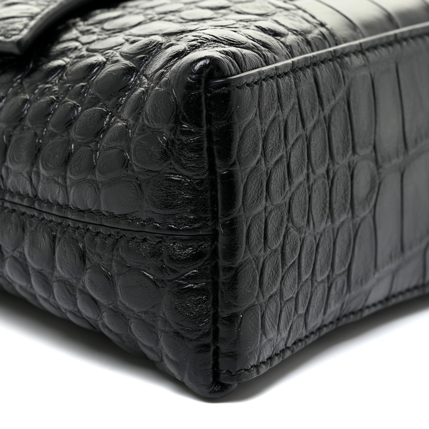 Extra Supple Calfskin Crocodile Embossed Monochrome XS Downtown Shoulder Bag Black