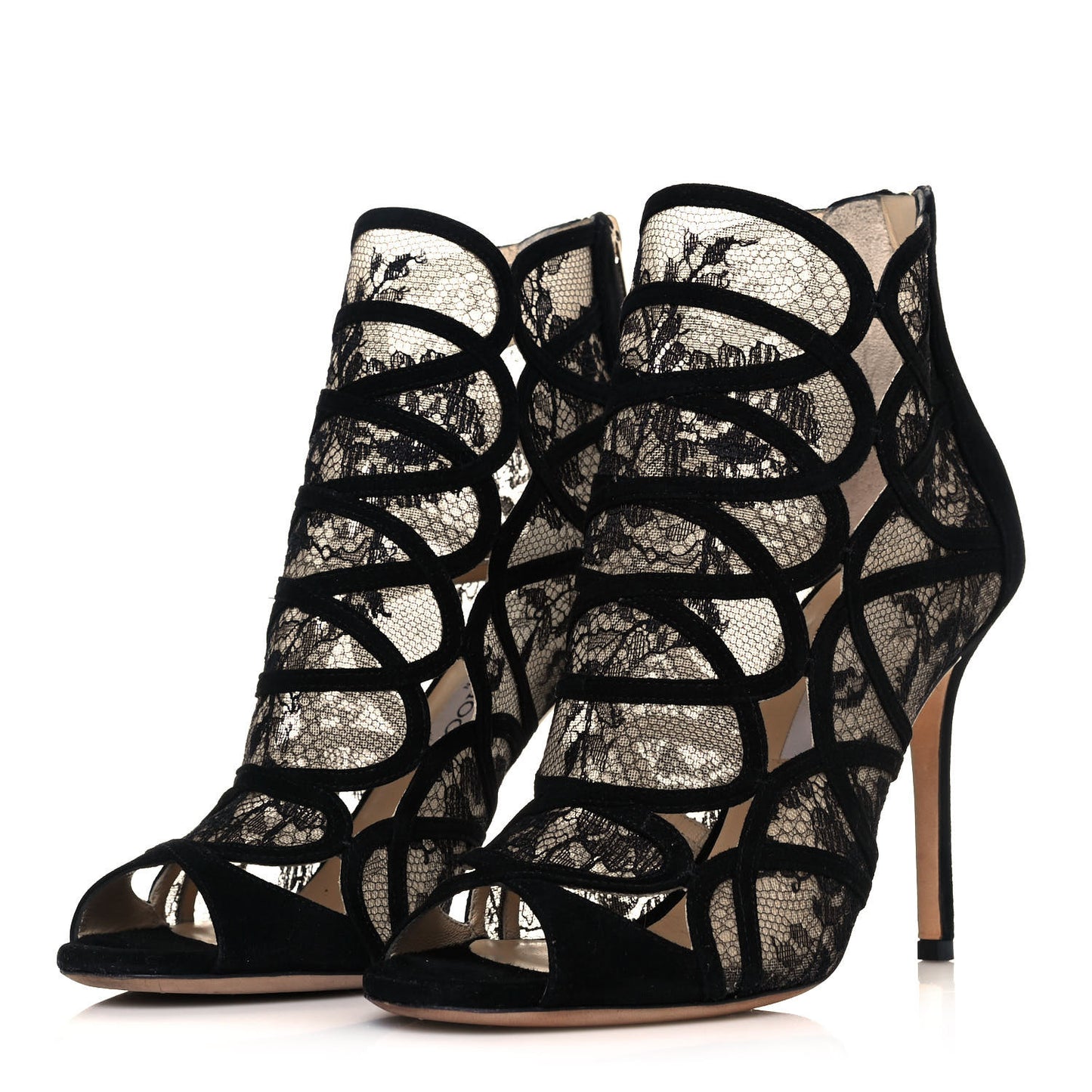 Suede Lace Fauna Cage Sandal Pumps 38 Black