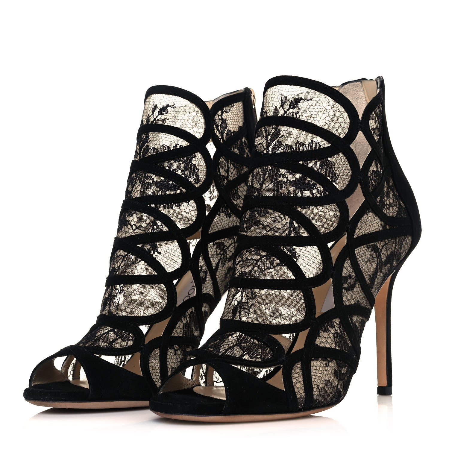 Jimmy Choo Suede Lace Fauna Cage Sandal Pumps 38 Black 3 of 8