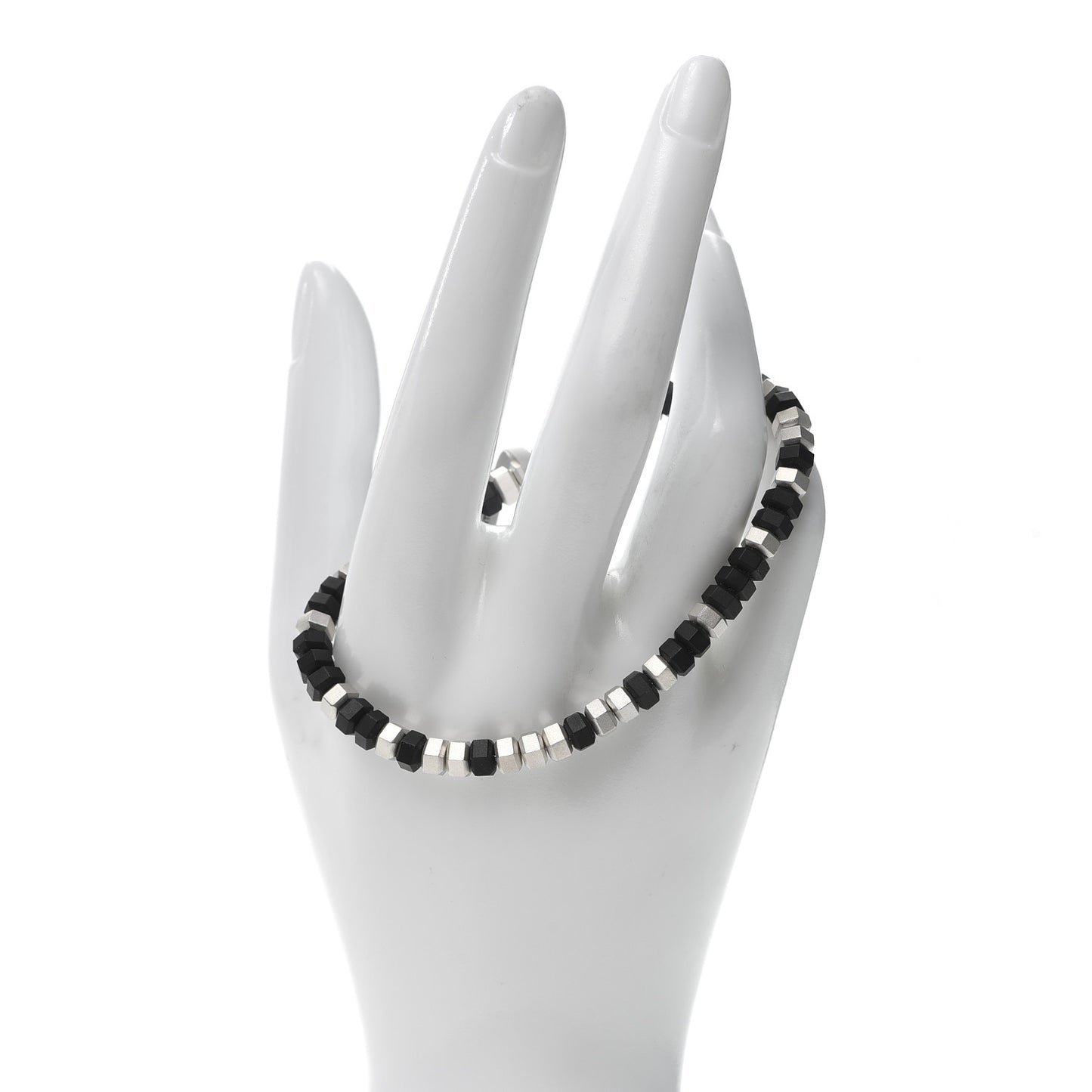 Sterling Silver Rubber Hex Bead Bracelet Black