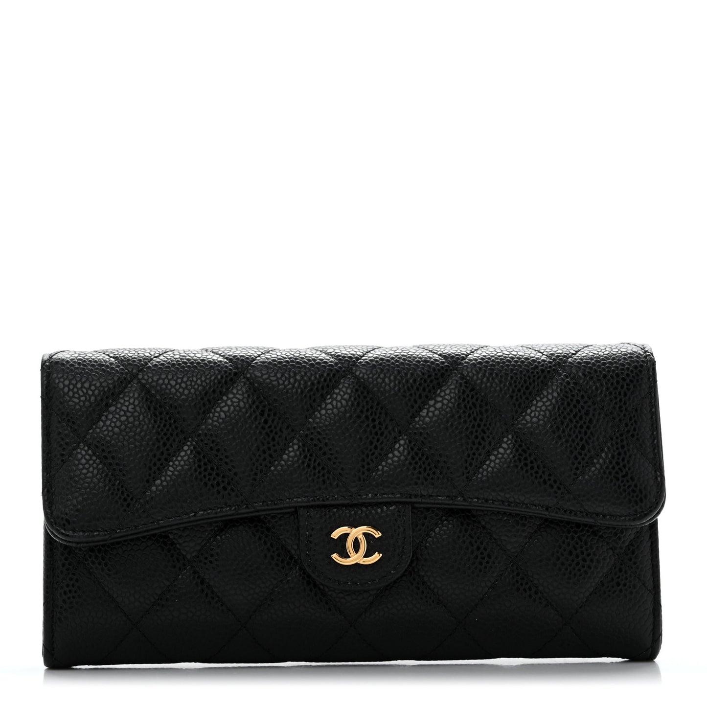 Caviar Quilted Large Gusset Flap Wallet Black