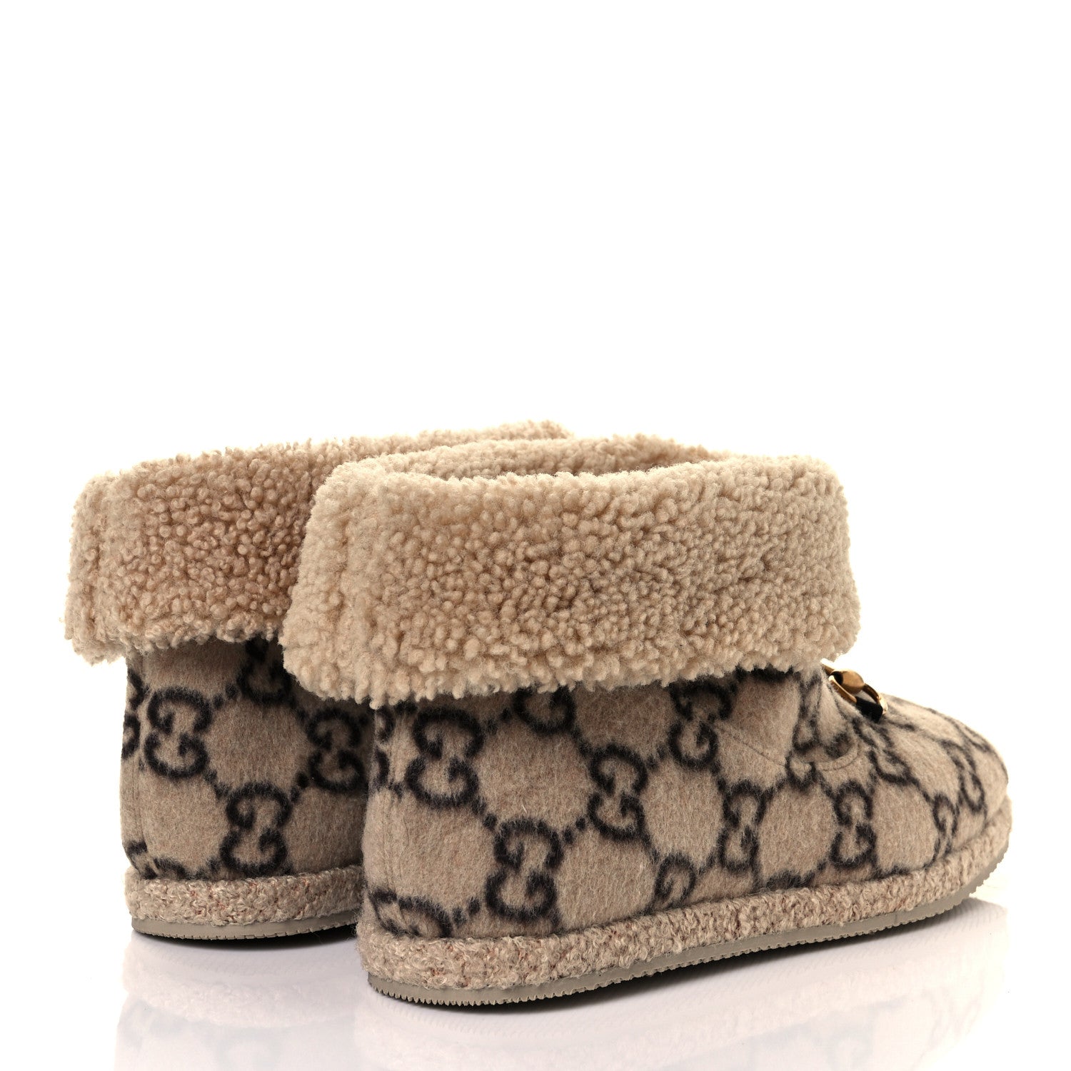 Gucci Covered Wool GG Monogram Mens Fria Horsebit Ankle Boots 9 Beige Ebony Butterscotch 4 of 9