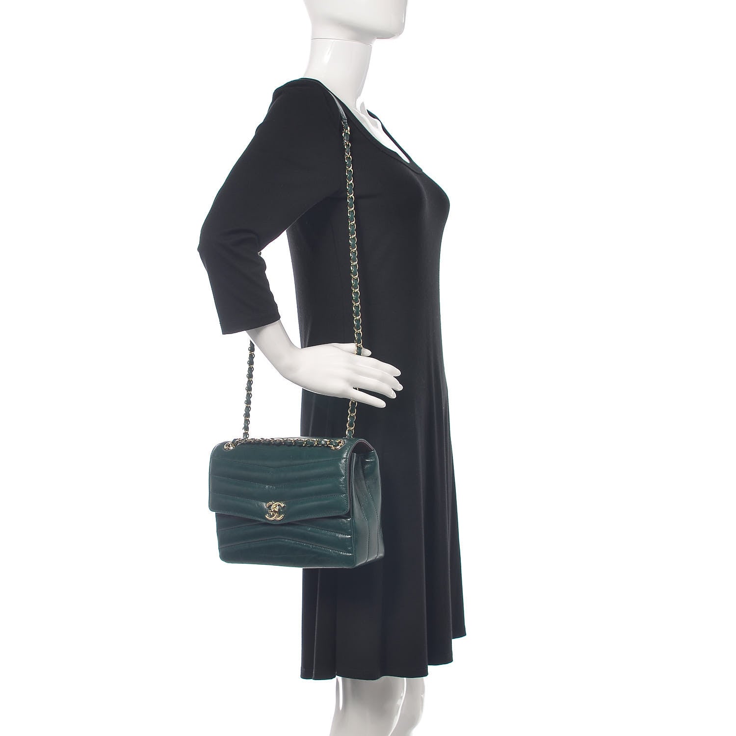 Chanel Shiny Lambskin Quilted Chevron Miroir Dark Green 2 of 14