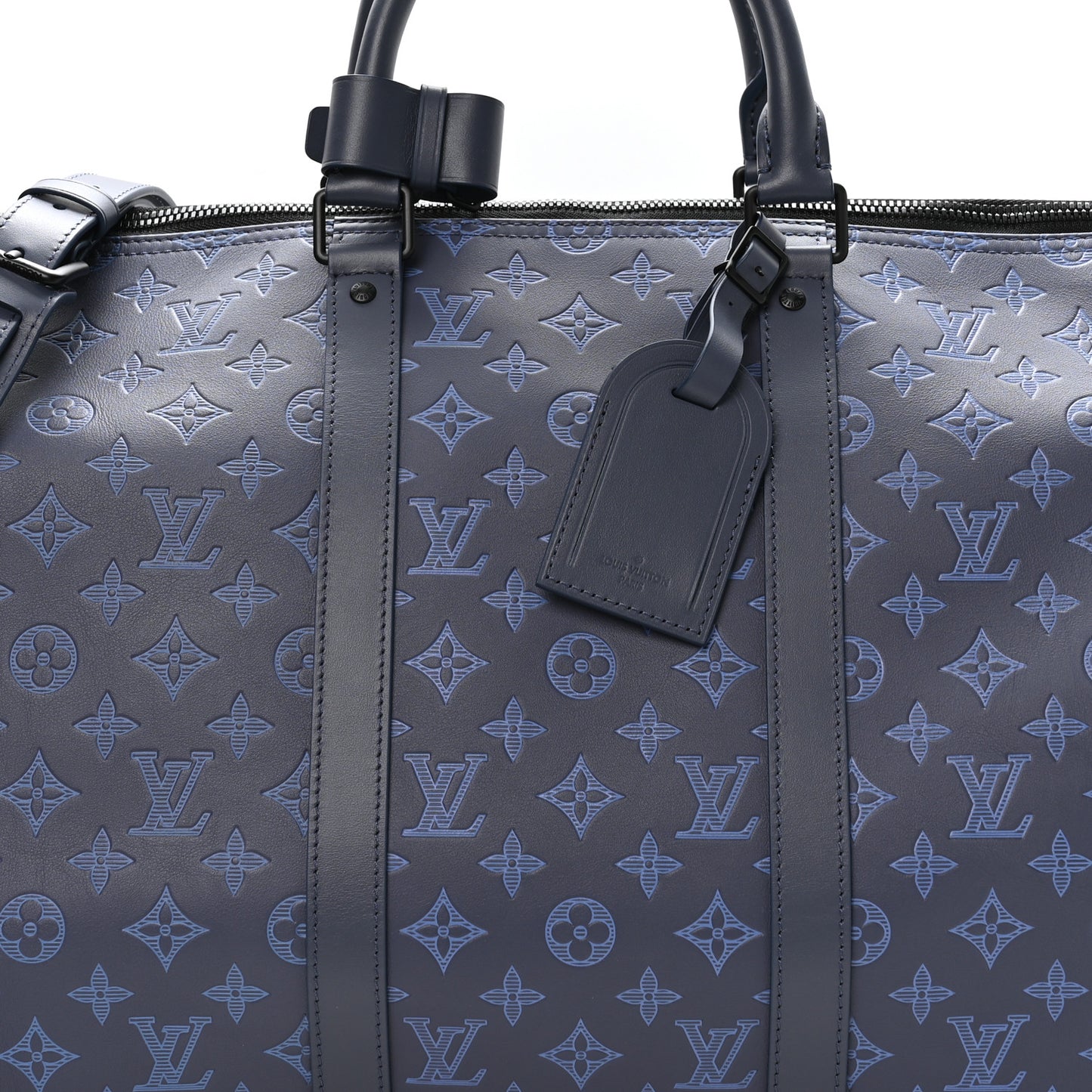 Calfskin Monogram Shadow Keepall Bandouliere 50 Navy