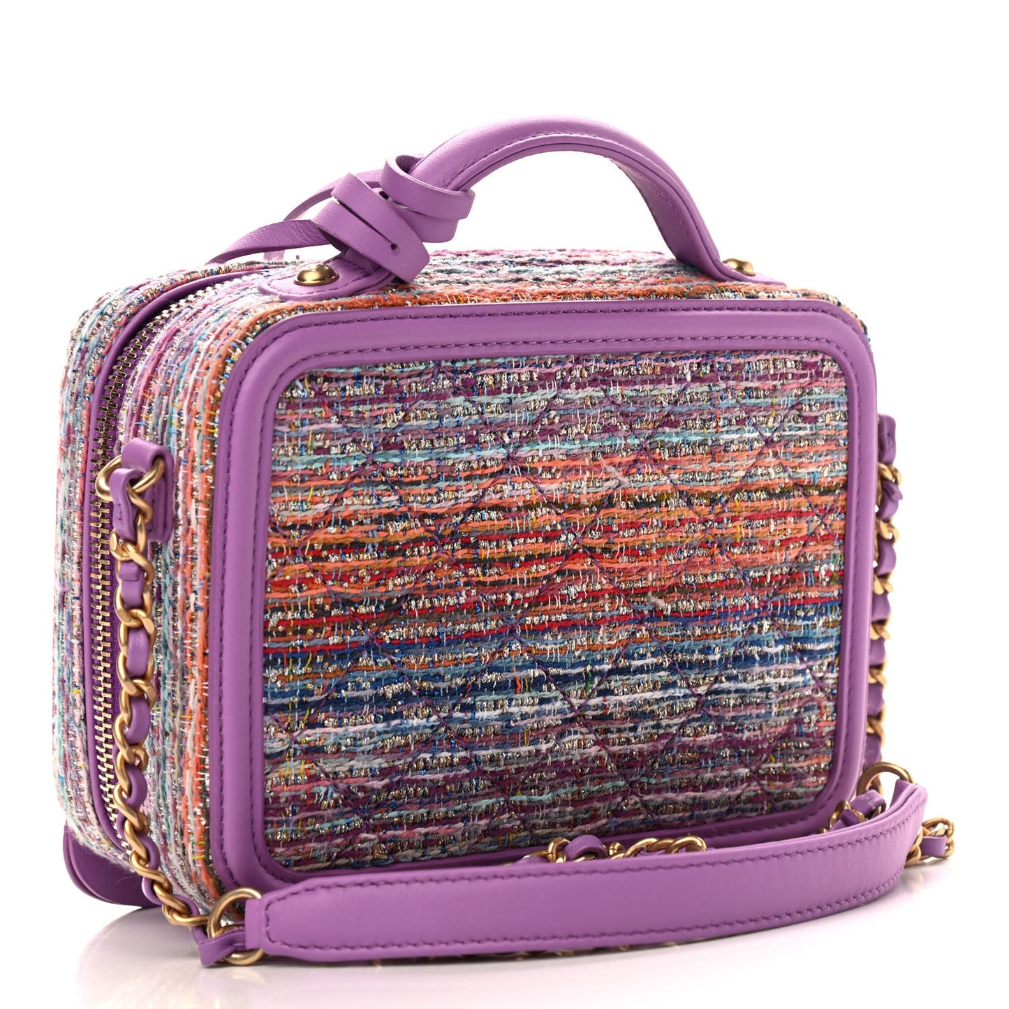 Tweed Quilted Small CC Filigree Vanity Case Purple Multicolor