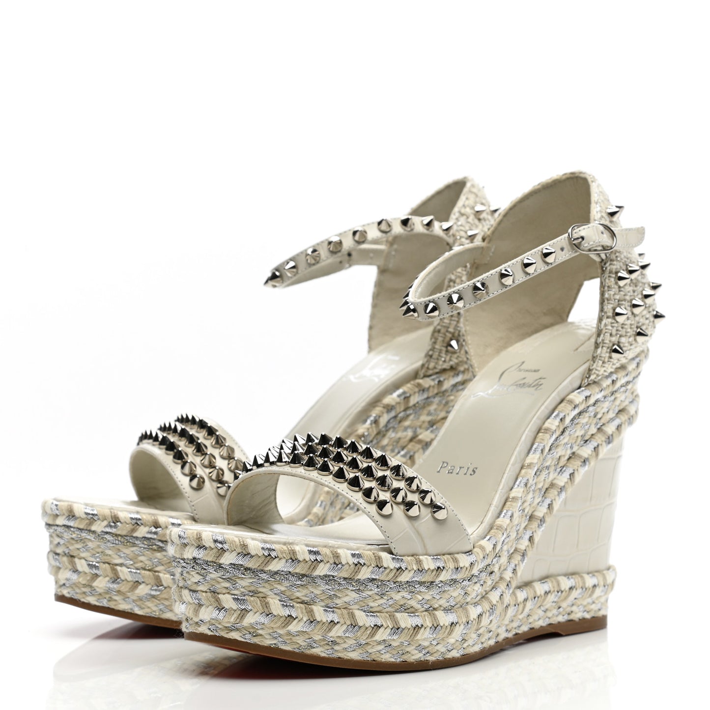 Calfskin Crocodile Embossed Madmonica 120 Wedge Sandals 38 Chalk