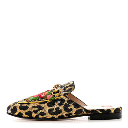 Gucci Lurex Jacquard Leopard Embroidered Womens Princetown Slippers 36 Black Gold 1 of 10