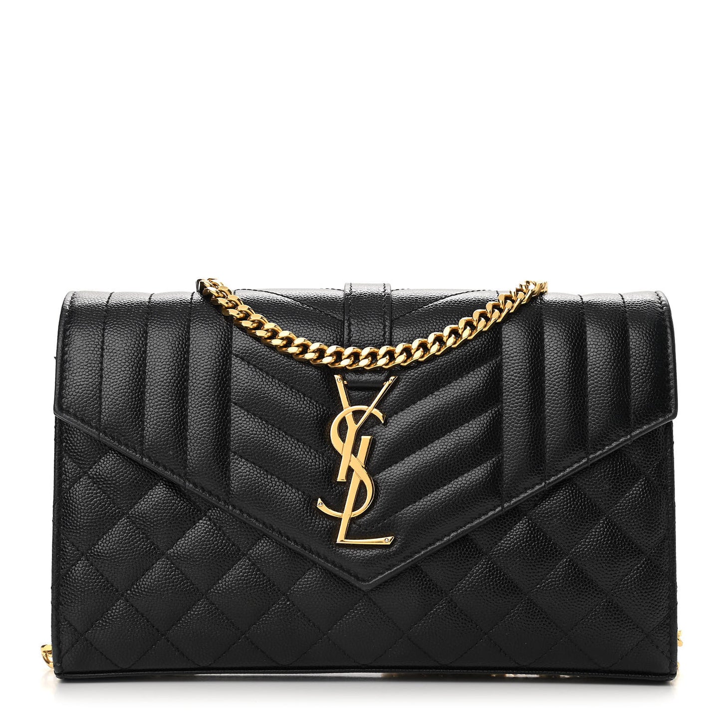 Grain De Poudre Mixed Matelasse Triquilt Monogram Chain Wallet Black