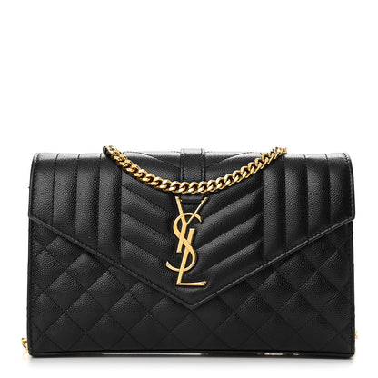 Saint Laurent Grain De Poudre Mixed Matelasse Triquilt Monogram Chain Wallet Black 1 of 11