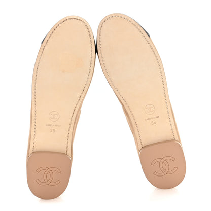 Chanel Suede Kidskin Grosgrain Mary Jane Flats 38 Beige Black 6 of 9