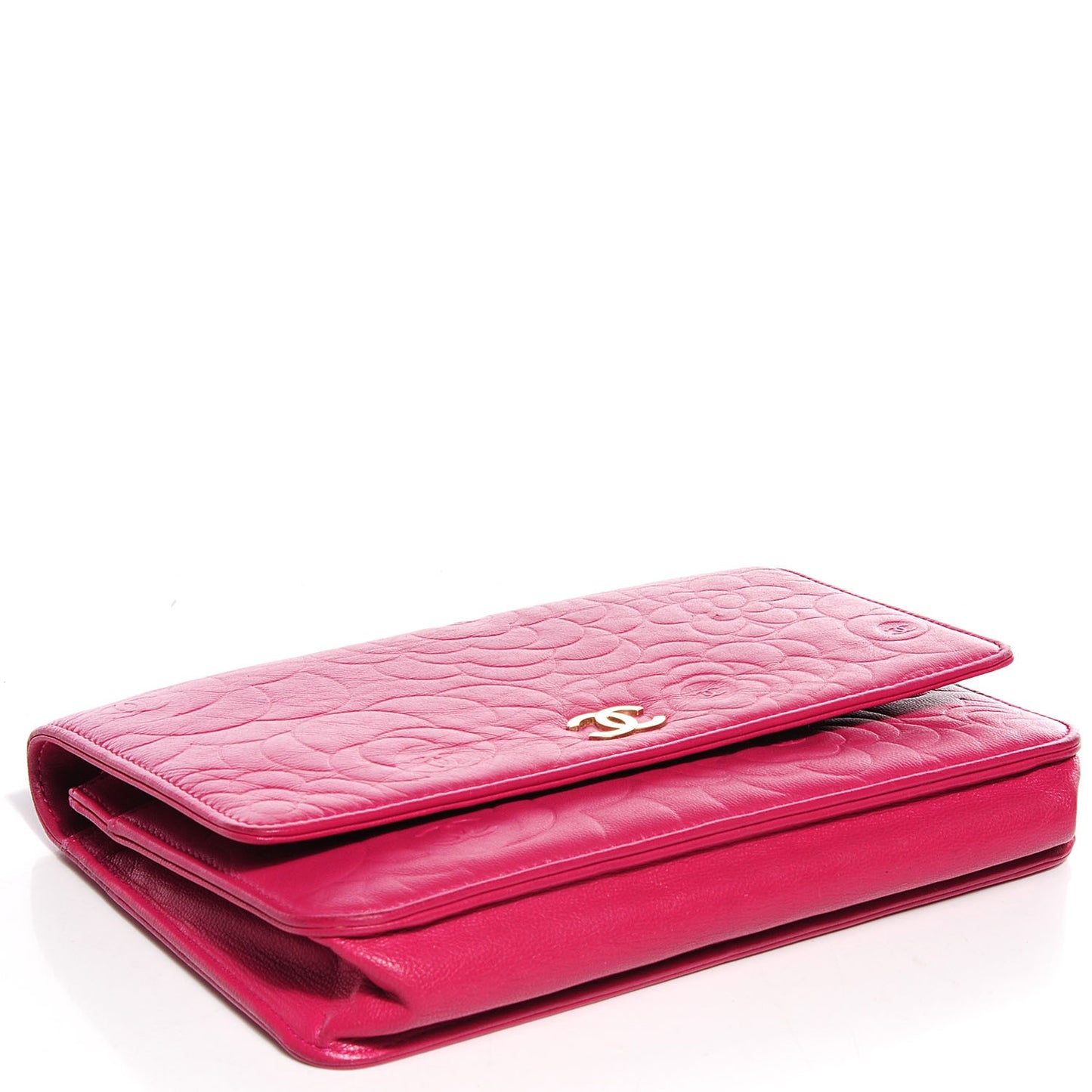 Lambskin Camellia Wallet on Chain WOC Dark Pink