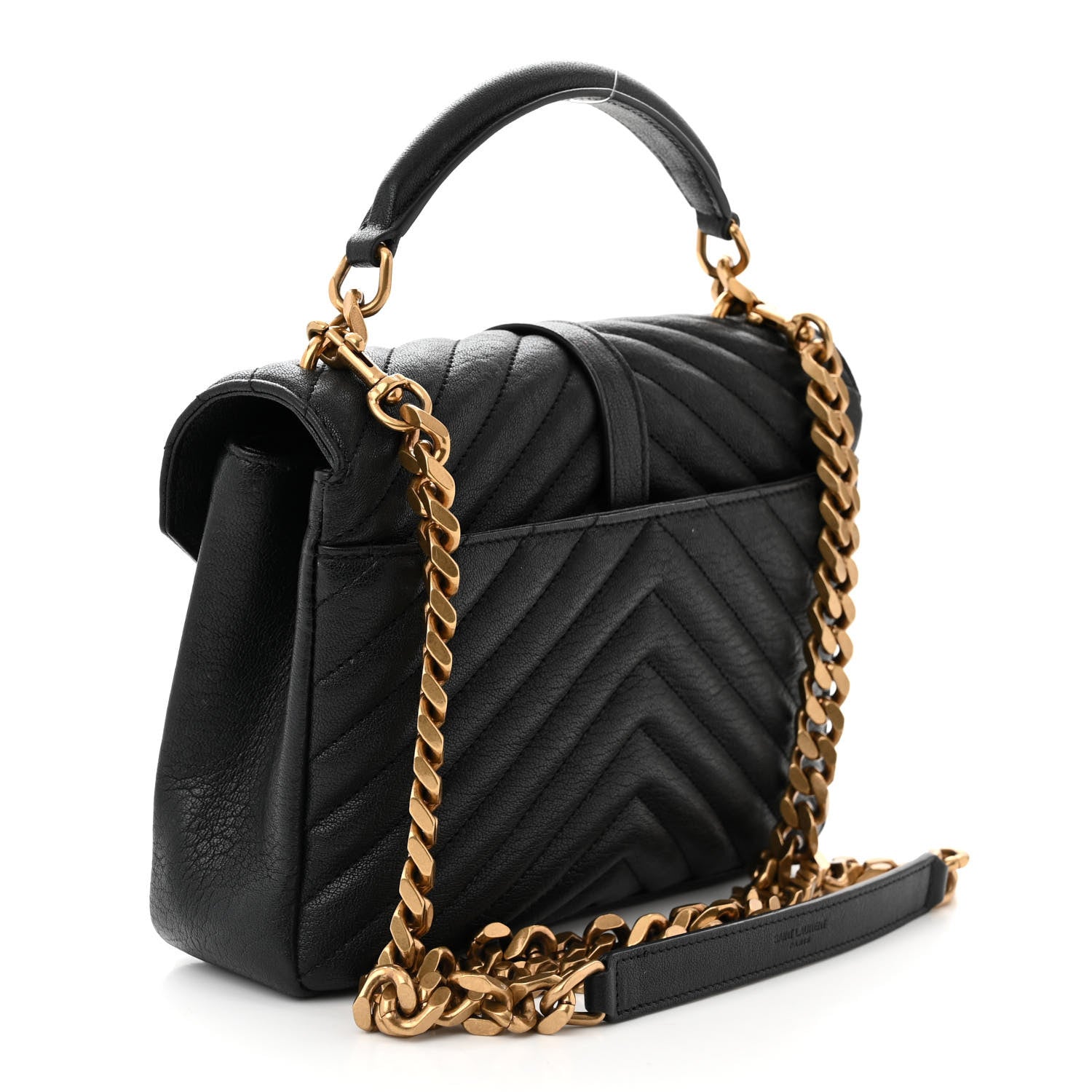 Saint Laurent Sheepskin Matelasse Chevron Monogram Medium College Bag Black 3 of 11