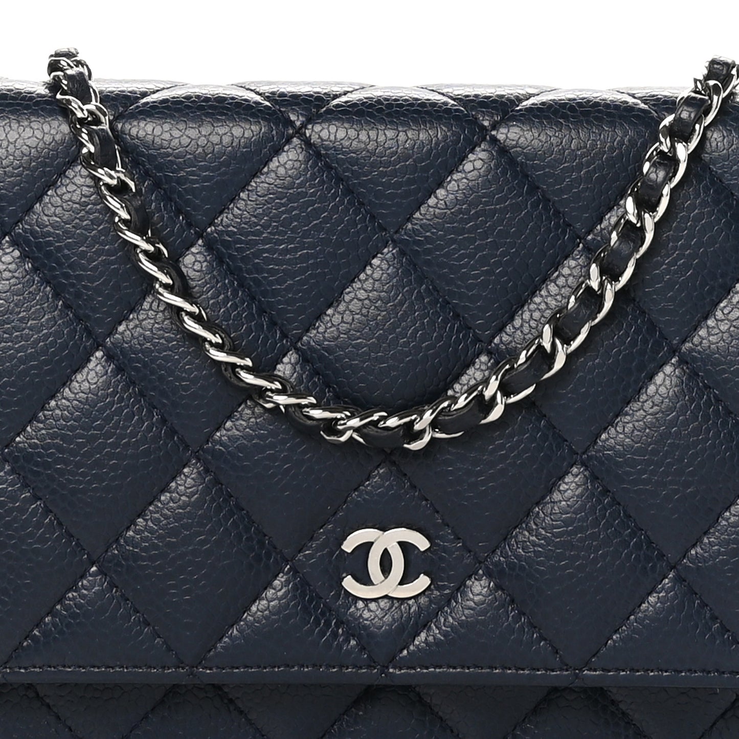 Caviar Quilted Wallet on Chain WOC Navy Blue