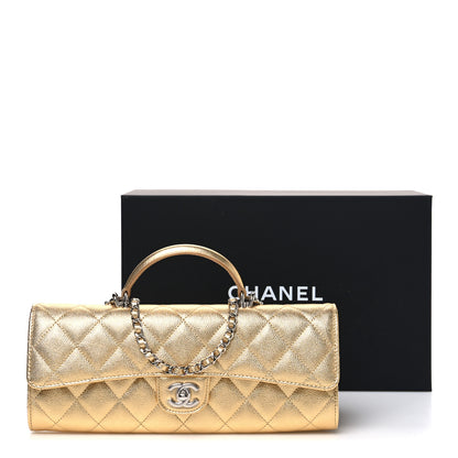 Chanel Metallic Caviar Quilted Top Handle Flap Clutch With Chain Gold 12 of 12