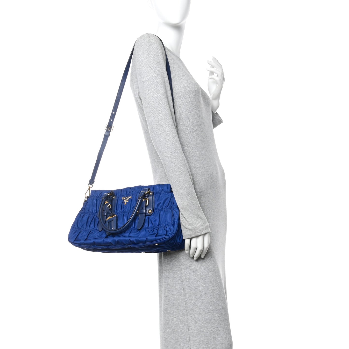Tessuto Nylon Gaufre Shopping Satchel Bluette
