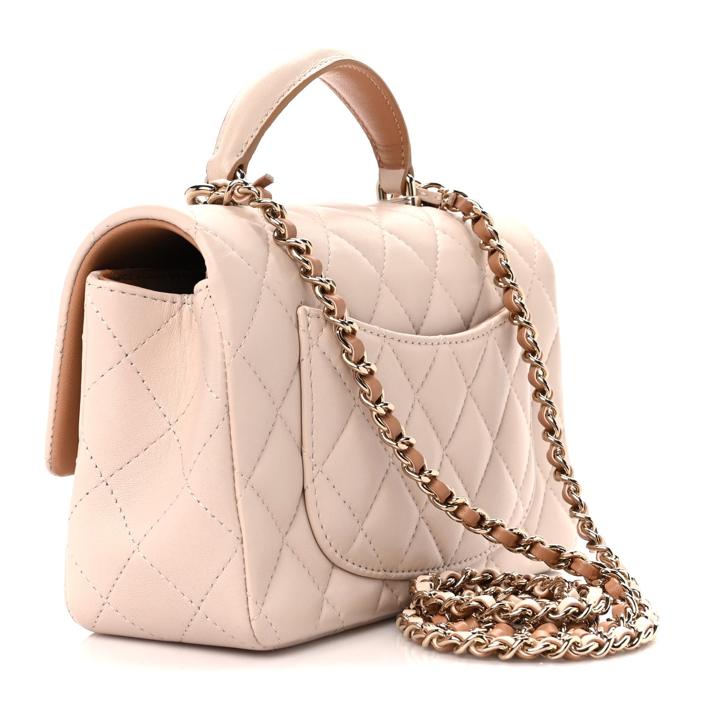 Lambskin Quilted Bi-Color Mini Top Handle Rectangular Flap Ecru Dark Beige