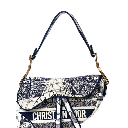 Christian Dior Canvas Embroidered Around the World Saddle Bag Blue 8 of 11