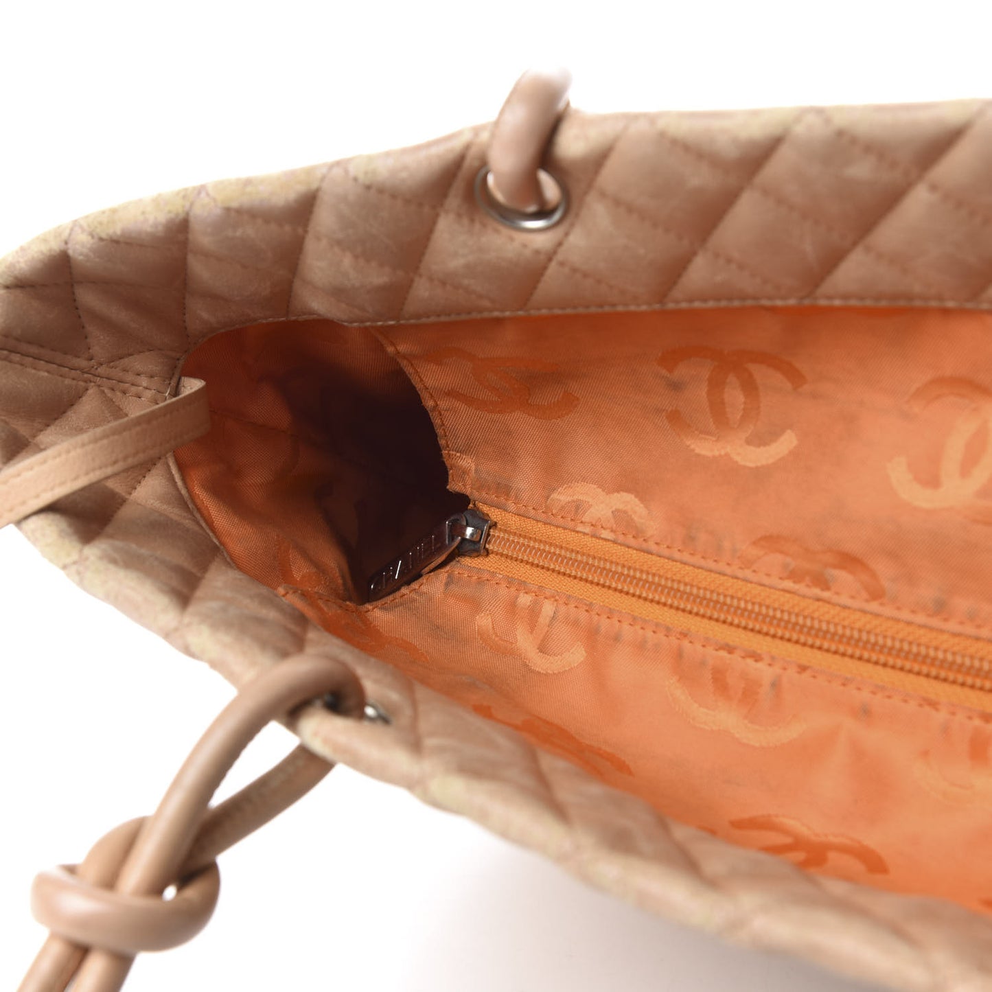 Calfskin Quilted Large Cambon Tote Beige