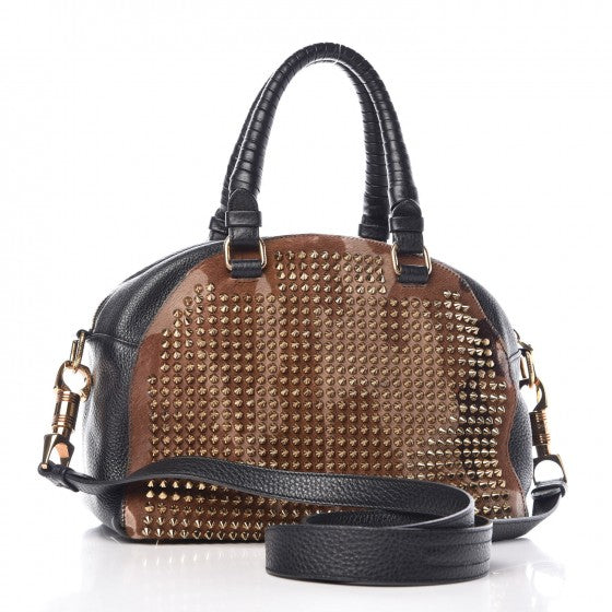 Christian Louboutin Calfskin Pony Hair Camo Spike Small Panettone Bowling Bag Black 4 of 13