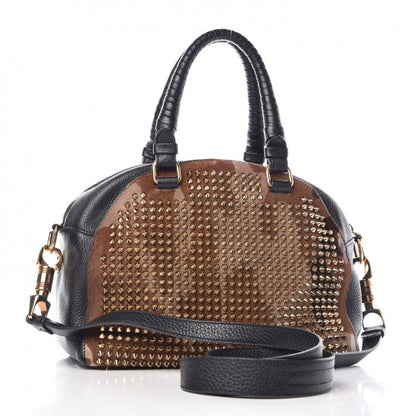 Christian Louboutin Calfskin Pony Hair Camo Spike Small Panettone Bowling Bag Black 4 of 13