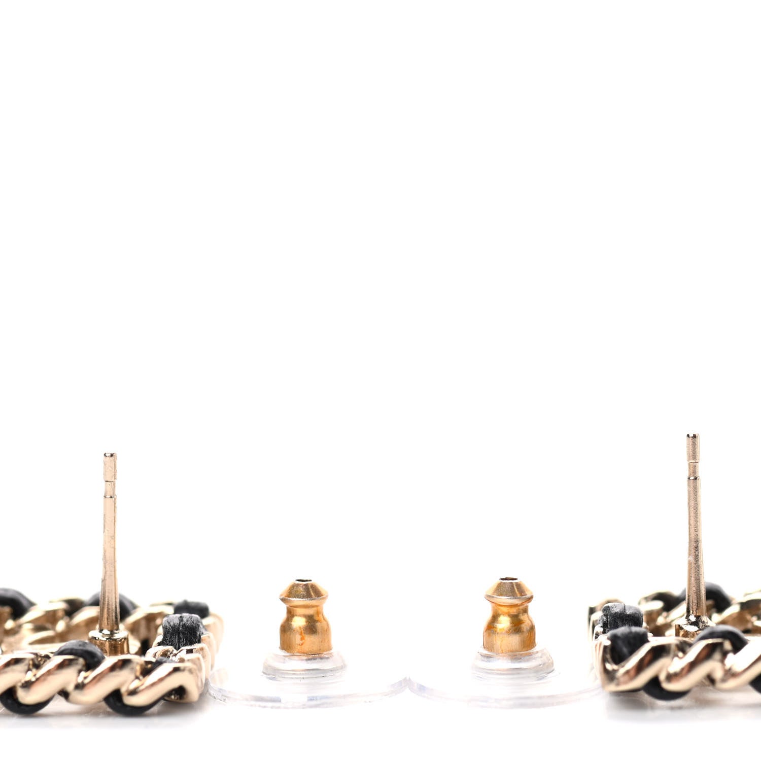 Chanel Crystal Lambskin Chain Sergeant Chanel Stud Earrings Black Gold 3 of 4