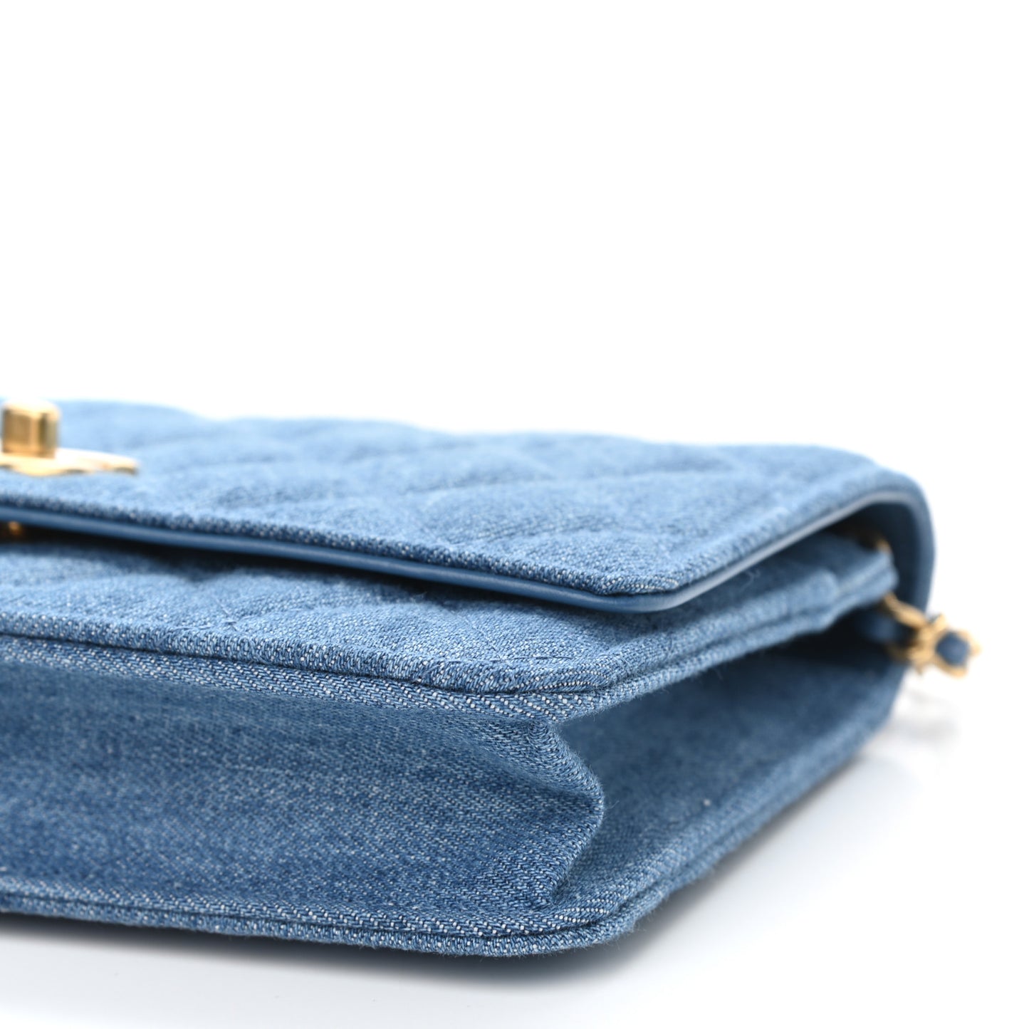 Denim Quilted CC Pearl Crush Wallet On Chain WOC Blue