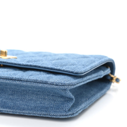 Chanel Denim Quilted CC Pearl Crush Wallet On Chain WOC Blue 11 of 12