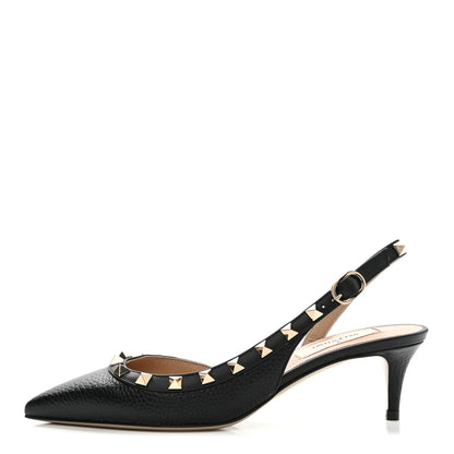 Valentino Garavani Pebbled Calfskin Rockstud Half D'Orsay Slingback 50mm Pumps 35 Black 1 of 14