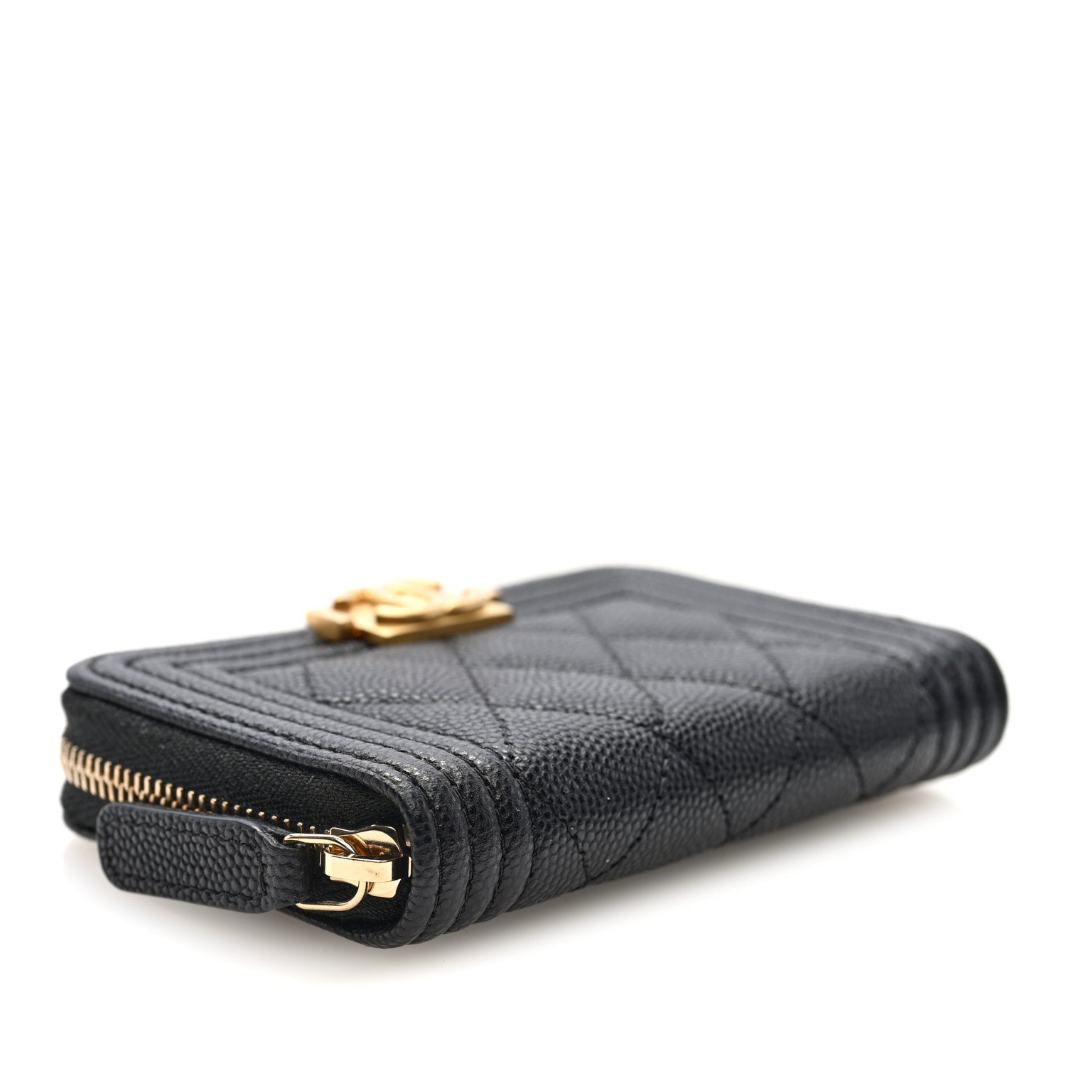 Chanel Caviar Quilted Boy Zip Around Coin Purse Wallet Black 4 of 8