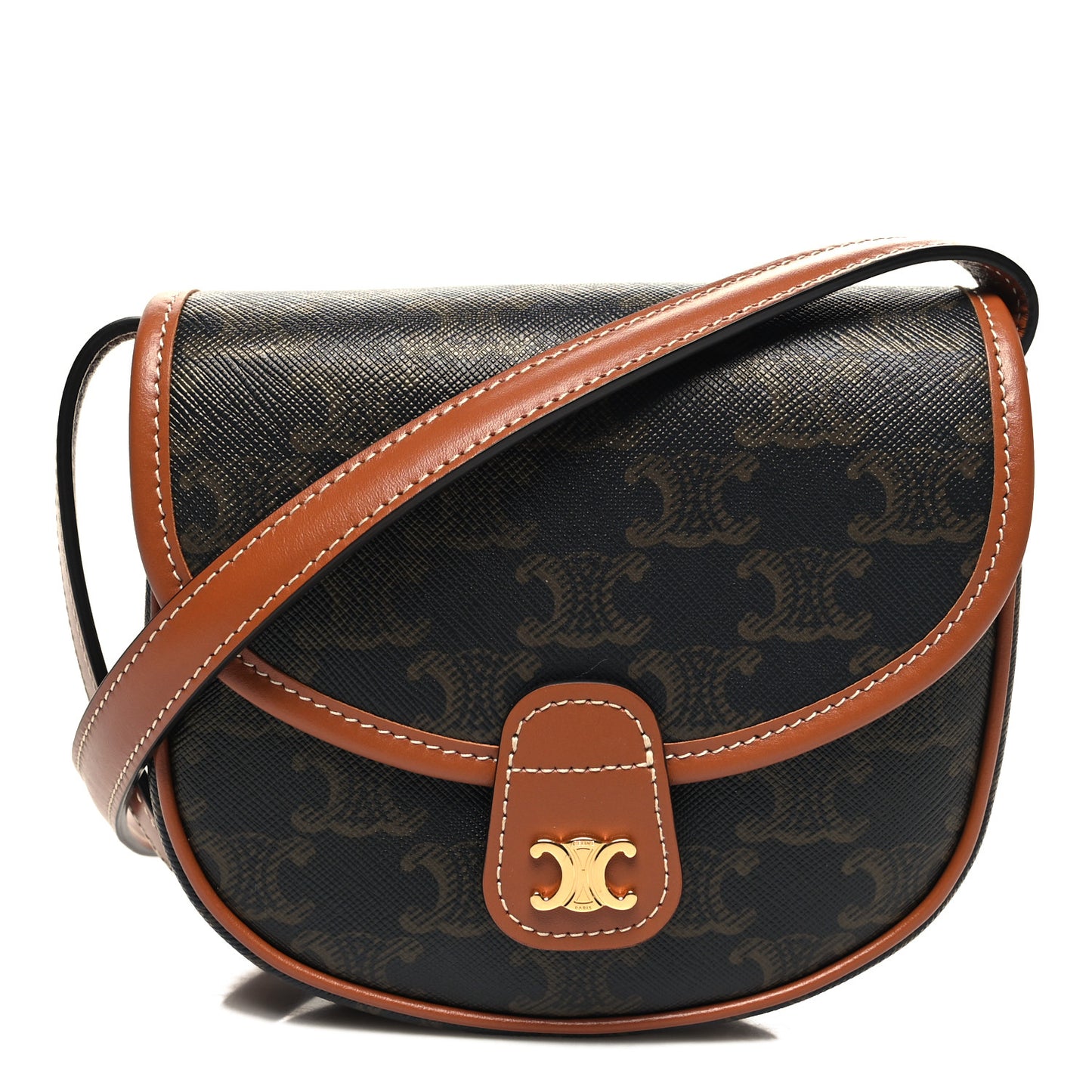 Canvas Calfskin Triomphe Mini Besace Tan