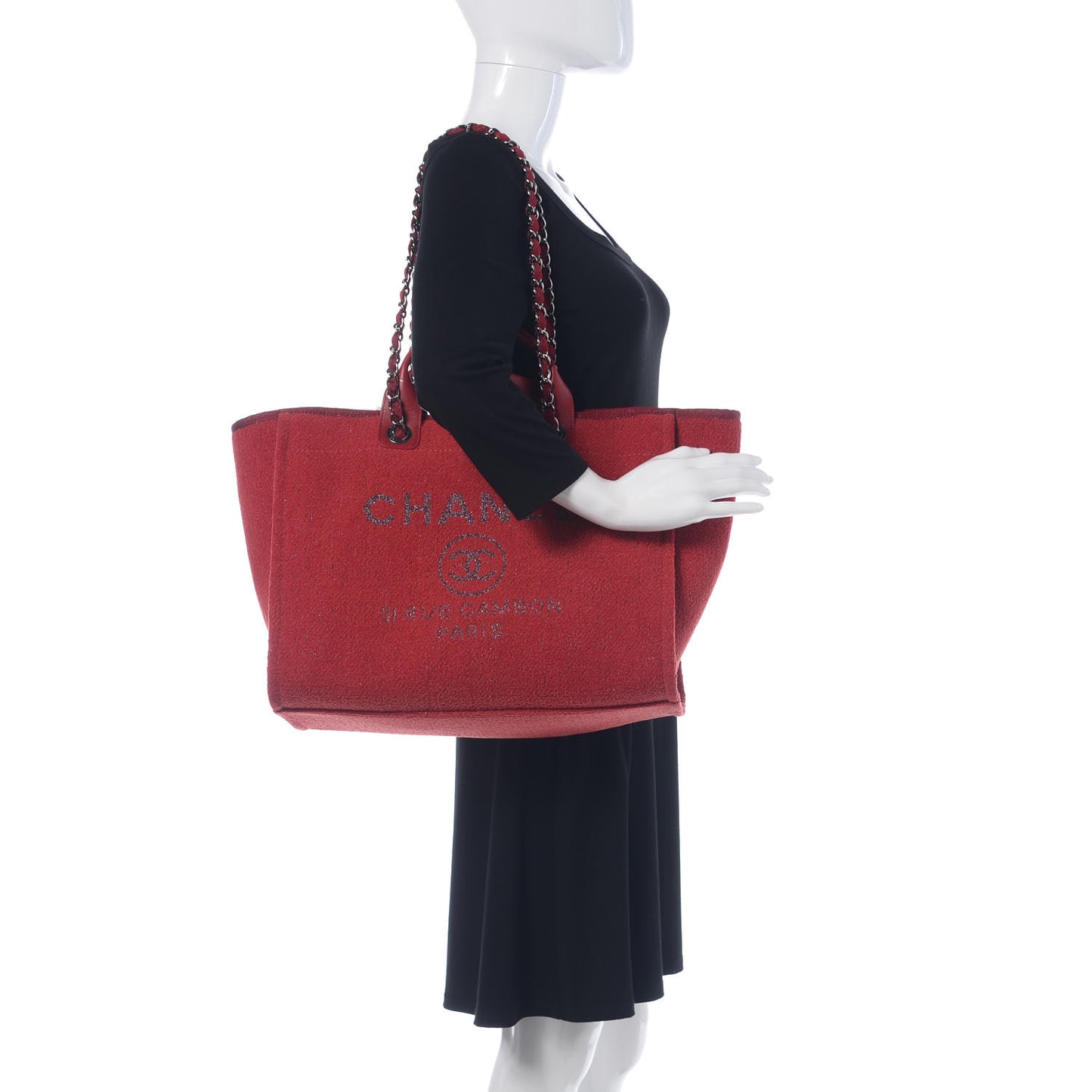 Lurex Boucle Medium Deauville Tote Red