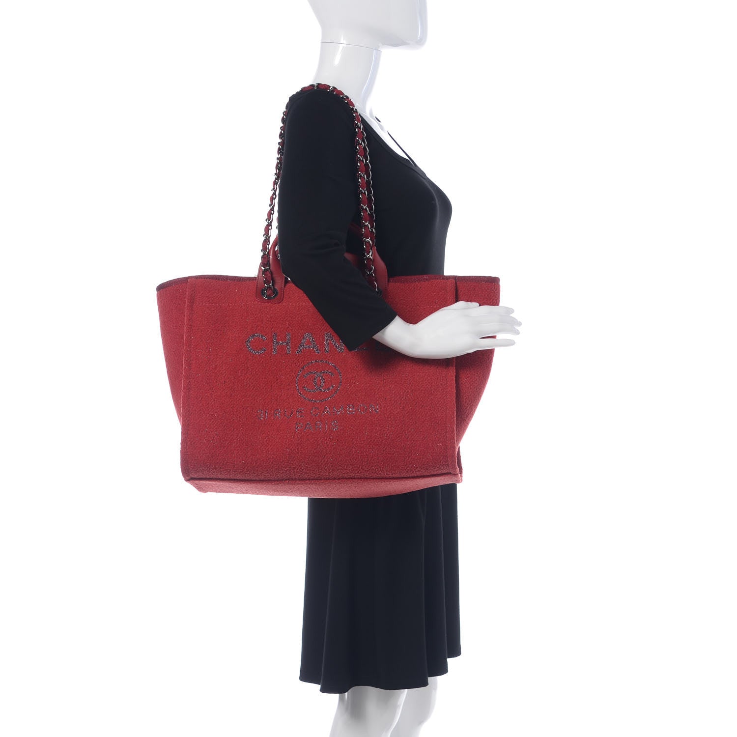 Chanel Lurex Boucle Medium Deauville Tote Red 2 of 8