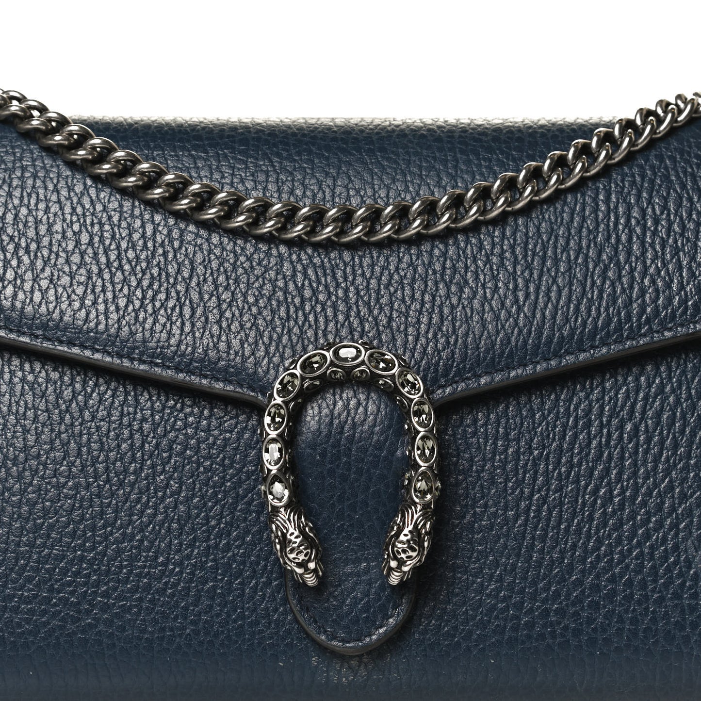 Dollar Calfskin Crystal Mini Dionysus Chain Wallet Blue Agata Black Diamond