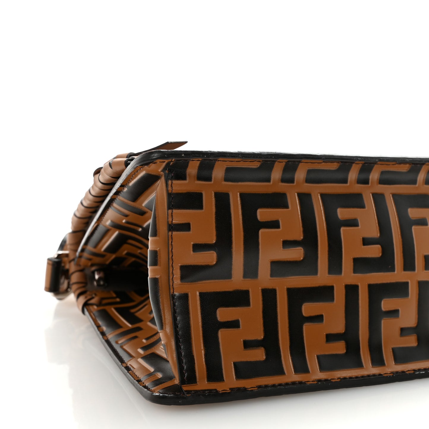 Vitello Century F is Fendi Whipstitch Threads FF Embossed Kan I Shoulder Bag Tobacco Orzo