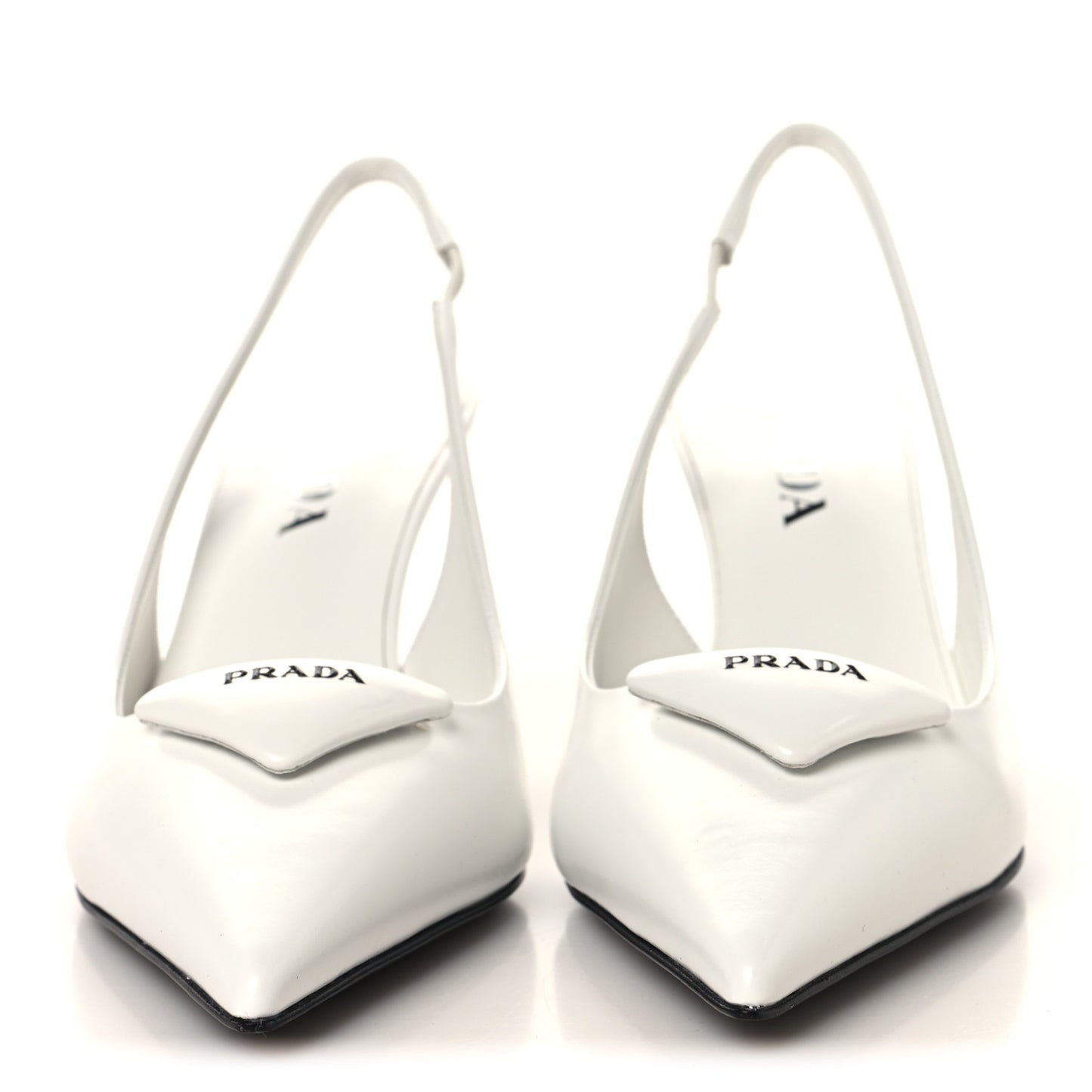 Spazzolato Triangle Logo Pointed Toe 75mm Slingback Pumps 37 White
