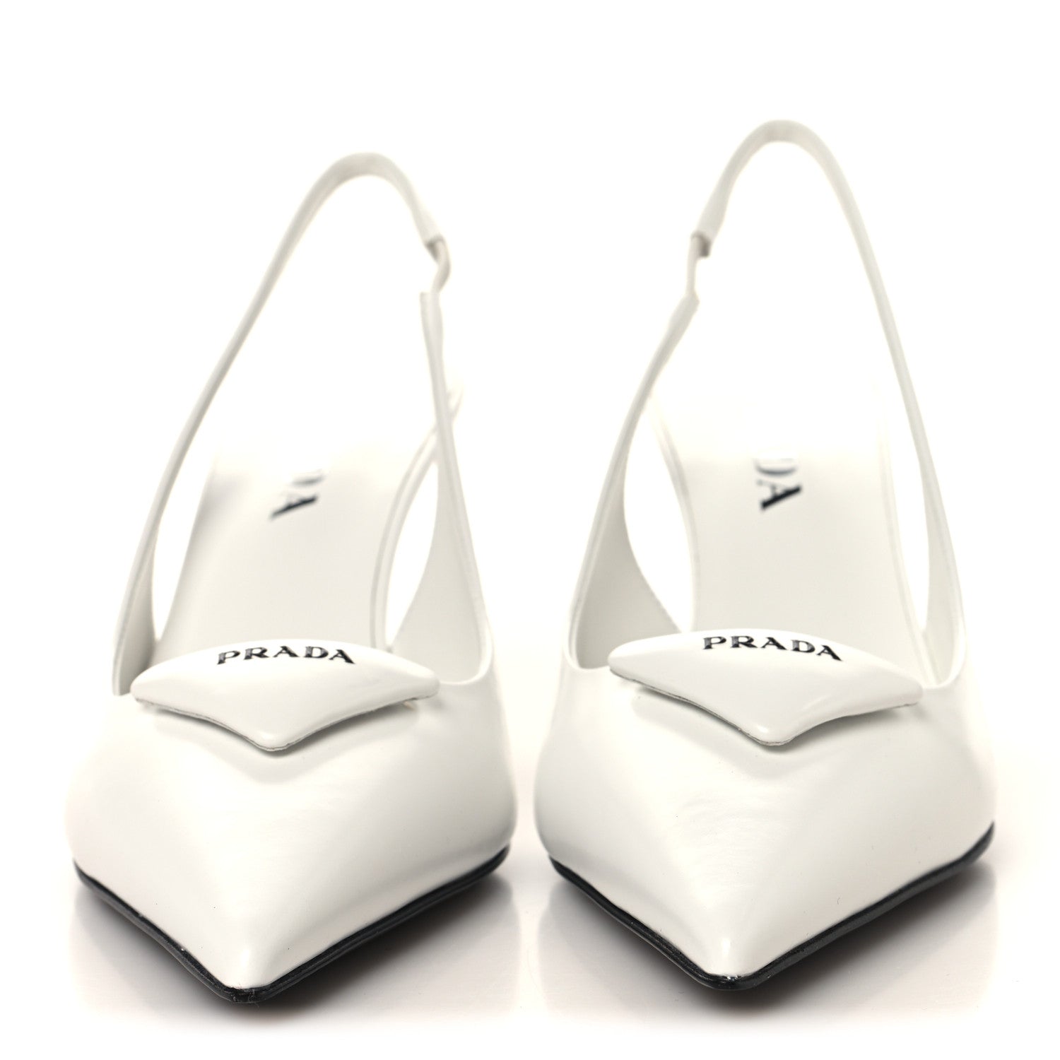 Prada Spazzolato Triangle Logo Pointed Toe 75mm Slingback Pumps 37 White 3 of 8